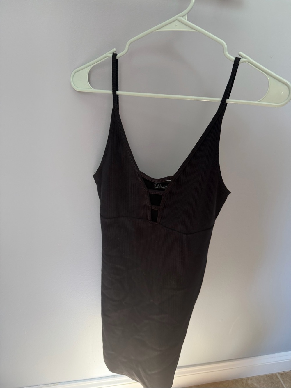 Topshop Black Ribbed V-Neck Camisole Dress with Strappy Detail